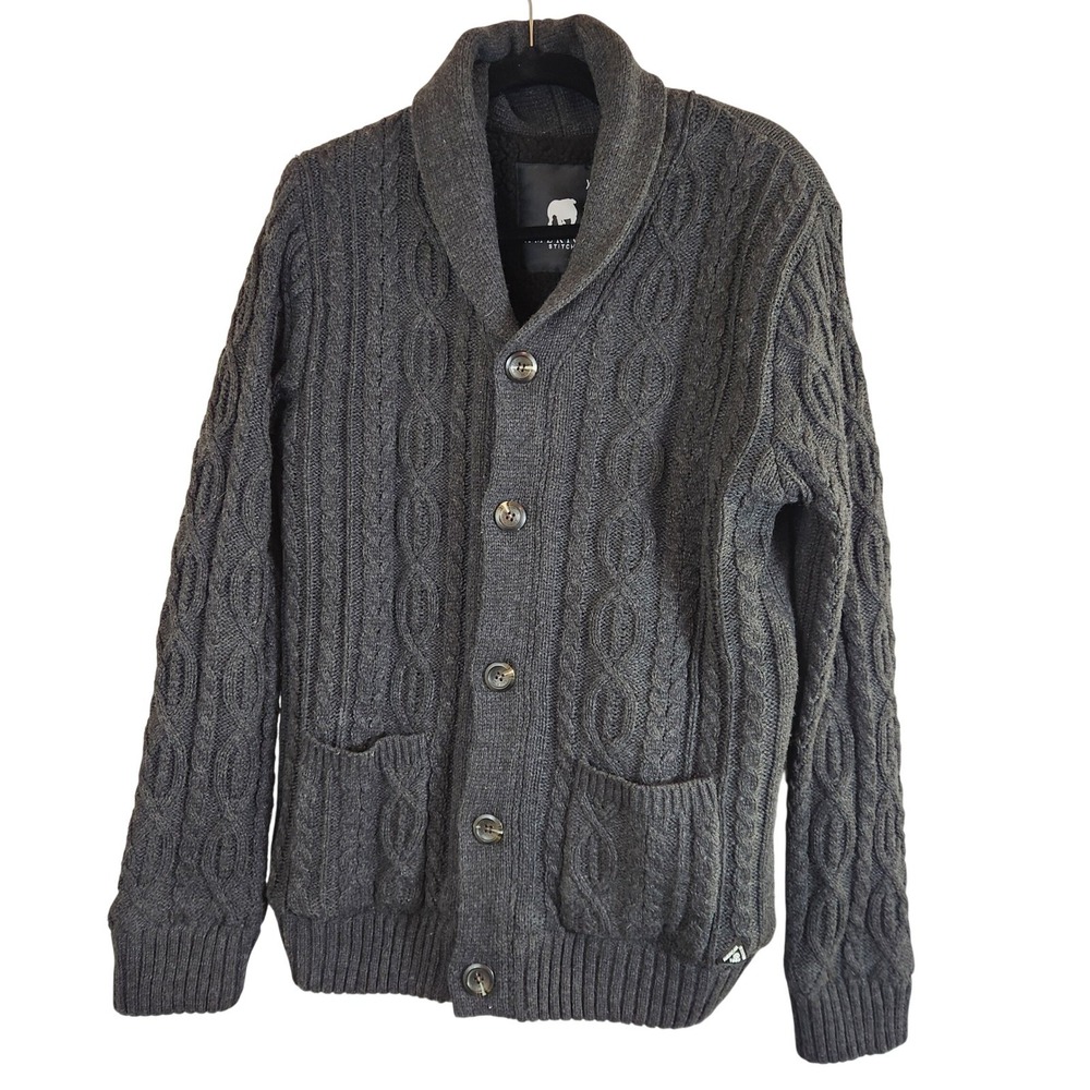 American Stitch Men XL Cable Knit Shawl Collar Cardigan Sweater Jacket Fisherman
